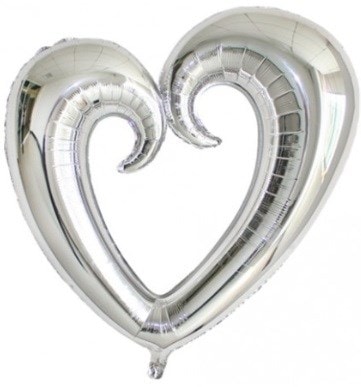 gumus gri kalp folyo balon ici bos 
