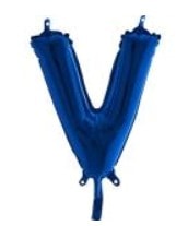 v harfi mavi folya balon 14 inc 38 cm